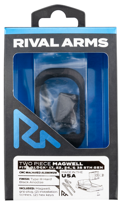Rival Arms RARA70G121A Two Piece Magwell  Compatible w/Gen5  Glock 17/22/34/35, Black Anodized Aluminum