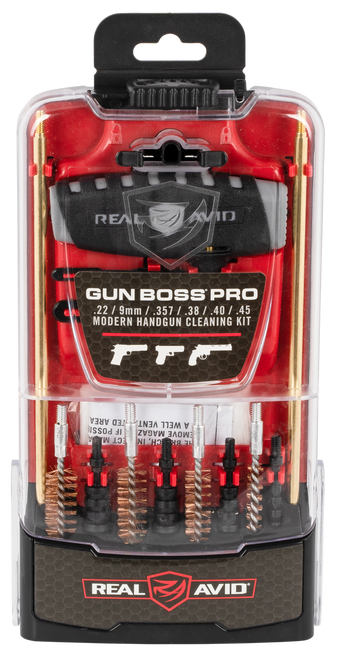 Real Avid AVGBPROP Gun Boss Cleaning Kit Multi-Caliber Pistol Firearm Slotted Tip 12.50" Long Bronze Bristles Includes Case
