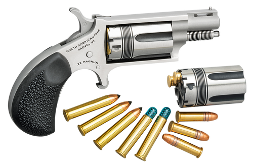 North American Arms 22MCTW Wasp Combo 22 LR/22 WMR 5 Shot 1.63" Stainless Steel Vent Rib Barrel, Stainless Steel Frame & Cylinder, Black Pebbled Rubber Grip, Exposed Hammer
