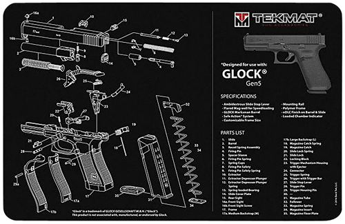 TekMat TEKR20GLOCK-G5 Glock Gen 5 Ultra 20 Cleaning Mat Multi-Color Rubber 15"x20" Glock Gen5 Parts Diagram
