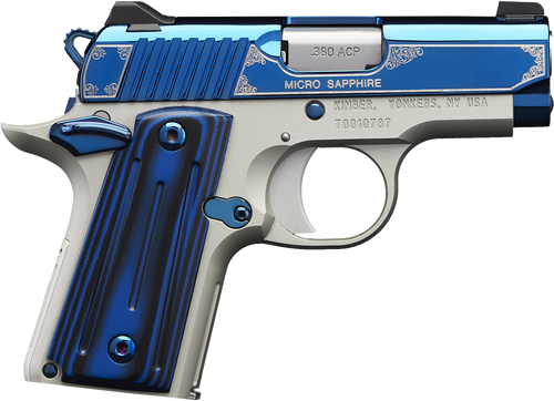 Kimber Mfg.,inc 3300090 Micro Sapphire NS 380 ACP 7+1 2.75" Polished Bright Blue PVD Coating Cut Scroll Engraving and Border Stainless Steel Thin blue/black ball-milled G-10 Grip