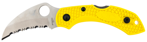 Spyderco C28SYL2HB Dragonfly 2 Salt 2.30" Folding Hawkbill Serrated H2 Steel Blade Yellow FRN Handle, Includes Pocket Clip