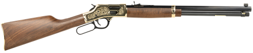 Henry H006GCD Deluxe Side Gate  Full Size 45 Colt (Long Colt) 10+1 20" Blued Octagon Barrel, Polished Brass Engraved Receiver, Drilled & Tapped, Fixed American Walnut Stock Ambidextrous