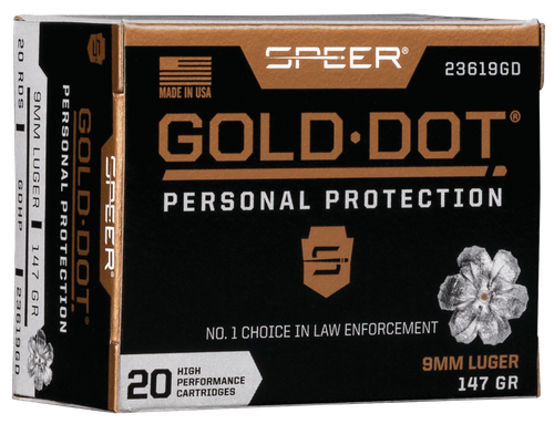 Speer 23619GD Gold Dot Personal Protection 9mmLuger 147gr Hollow Point 20 Per Box/10 Case