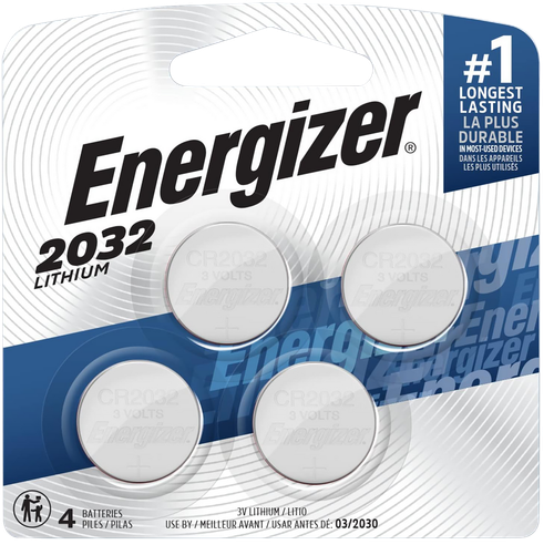 Energizer 2032BP4C3 CR2032 Lithium Battery  Silver 3.0 V 235 mAh, Qty (4) Single Pack