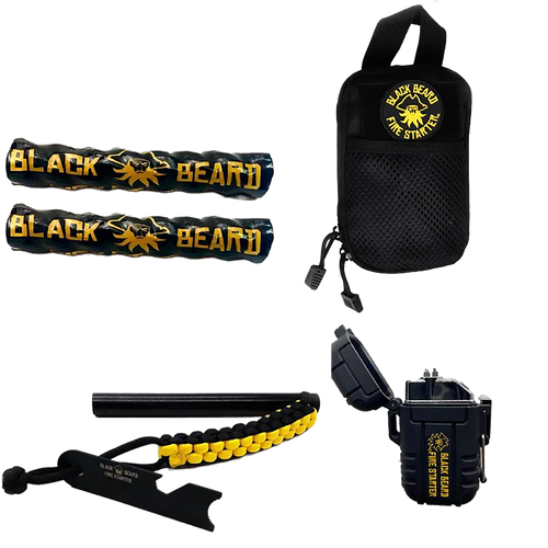 Black Beard Fire Starters SKB Ultimate Fire Kit Black Includes Ferro Rod/Plasma Arc Lighter/Organizer Case/Fire Starters/Decal