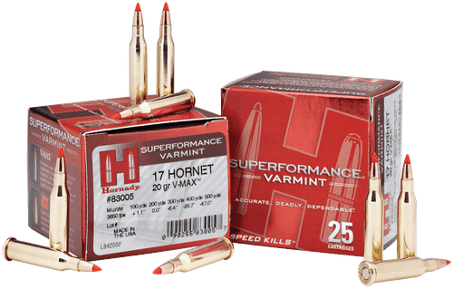 Hornady 83005 Superformance Varmint  17Hornet 20gr Hornady V Max 25 Per Box/10 Case