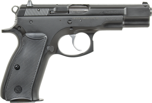 CZ-USA 01102 CZ 75 B 9mm Luger 10+1 4.60" Black Steel Barrel, Black Serrated Steel Slide, Black Polycoat Steel Frame w/Beavertail, Black Plastic Grip