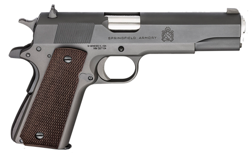 Springfield Armory PBD9108L 1911 Mil-Spec Defender Legacy 45 ACP 7+1 5" Satin Stainless Match Grade Barrel, Black Parkerized Serrated Carbon Steel Slide & Frame w/Beavertail, Checkered Wood Grip