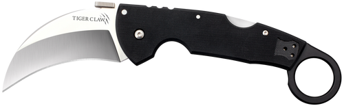 Cold Steel CS22C Tiger Claw  3.50" Folding Hawkbill Plain Stonewashed American S35VN Blade/6" Matte Black w/Ring G10 Handle Includes Belt Clip