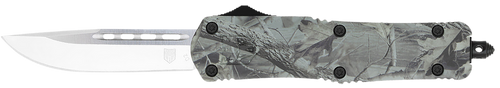 CobraTec Knives MWDFS3DNS FS-3  Medium 3" OTF Drop Point Plain D2 Steel Blade, 4.50" Woodland Camo Aluminum Alloy Handle