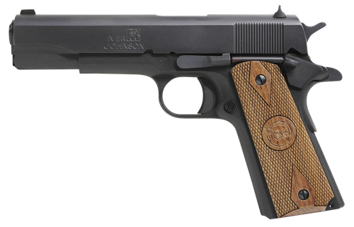Iver Johnson Arms 1911A1938 1911 A1  38 Super 9+1 5" Black Steel Barrel, Matte Blued Serrated Steel Slide & Frame w/Beavertail, Double Diamond Checkered Walnut Grip