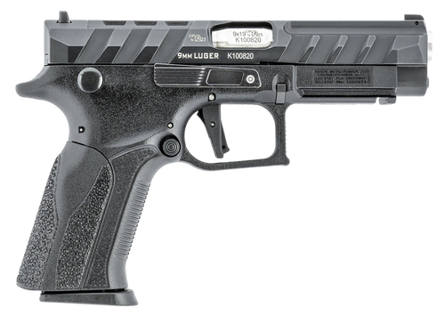 Grand Power 8588005808668 Q100 Mk23 9mm Luger 15+1 4.25" Stainless Rotating Barrel, Black Steel Optic Ready/Serrated Slide, Black Steel Frame w/Accessory Rail & Beavertail, Textured Grip