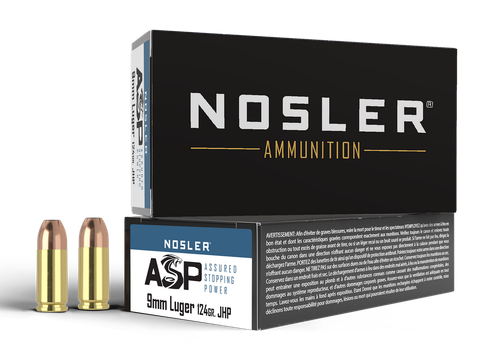 Nosler 51054 Assured Stopping Power Handgun 9mmLuger 124gr Jacketed Hollow Point 50 Per Box/10 Case