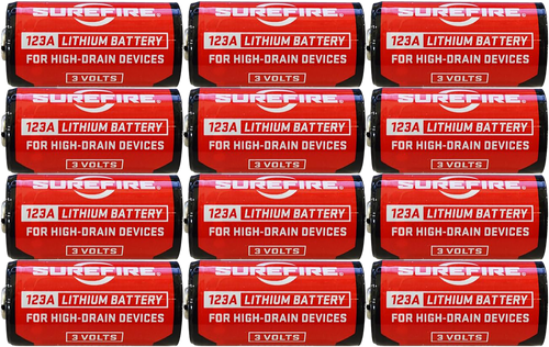 SureFire SF12ABBCS 123A Batteries  Red/Black 3.0 Volts 1,550 mAh (12) Single Package Clamshell