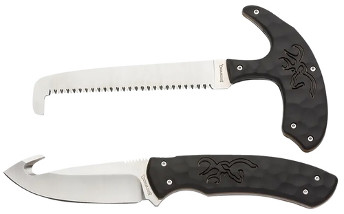 Browning 3220420 Primal Combo  3.75"/5.25" Fixed Drop Point Gut Hook/Skinner, Saw 8Cr13MoV SS Blade, Black Polymer w/Rubber Overmold & Finger Grooves Handle, 2 Piece Set, Includes Sheath