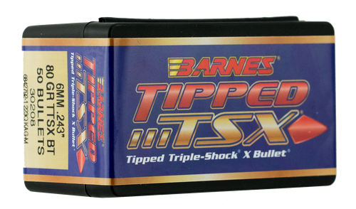 Barnes Bullets 30208 Tipped TSX  6mm 80gr Boat Tail 50/Box