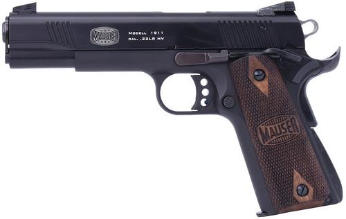 Mauser Rimfire 4110602 1911  22 LR 10+1 5" Black Steel Barrel, Black Serrated Slide, Black Aluminum Frame w/Beavertail, Walnut Grip, Ambidextrous