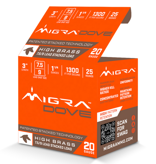 Migra Ammunitions M20UD75-9  Dove 20Gauge 3" 1 1/4oz 7.5/9Shot 25 Per Box/10 Case
