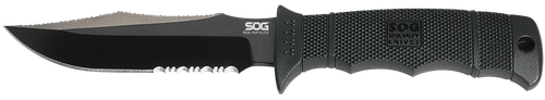 S.O.G SOGE37TK Seal Pup Elite 4.85" Fixed Clip Point Part Serrated Black Hardcased TiCN AUS-8A SS Blade/Black w/Grip Lines GRN Handle Includes Lanyard/Sheath