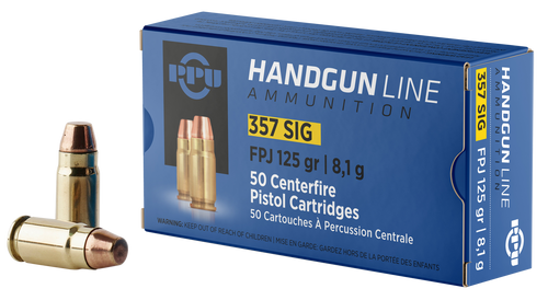 PPU PPH357S Handgun  357Sig 125gr Flat Point Jacketed 50 Per Box/20 Case