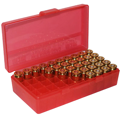 MTM Case-Gard P503829 Ammo Box Flip-Top Multi Caliber Handgun Clear Red Polypropylene 50rd