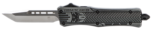 CobraTec Knives SSWCTK1STNS CTK-1  Small 2.75" OTF Tanto Plain D2 Steel Blade/Black Stonewashed Aluminum Handle Features Glass Breaker Includes Pocket Clip