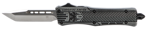 CobraTec Knives SSWCTK1STNS CTK-1  Small 2.75" OTF Tanto Plain D2 Steel Blade/Black Stonewashed Aluminum Handle Features Glass Breaker Includes Pocket Clip