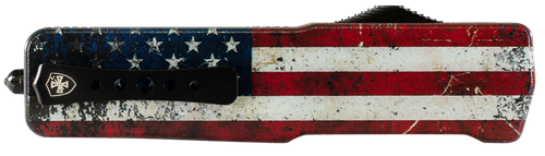Templar Knife MAUS321 Premium LW US Flag Slim 3.25" OTF Drop Point Plain Black Oxide Stonewashed D2 Steel Blade, 5" US Flag Aluminum Handle