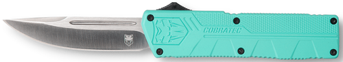 CobraTec Knives TFCTLWDNS Lightweight  3.25" OTF Drop Point Plain D2 Steel Blade/Tiffany Blue Aluminum Handle Includes Pocket Clip