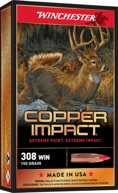 Winchester Ammo X308CLF Copper Impact  308Win 150gr Copper Extreme Point Lead Free 20 Per Box/10 Case