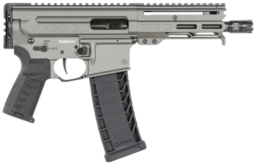 CMMG 94A6867TNG Dissent MK4 9mm Luger 33+1 6.50", Tungsten Gray Rec, Picatinny Brace Adapter, 5.50" M-LOK Handguard, Left Side Charging Handle, Zeroed Linear Comp, Zeroed Drop-In Single Stage Trigger
