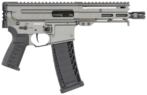 CMMG 94A6867TNG Dissent MK4 9mm Luger 33+1 6.50", Tungsten Gray Rec, Picatinny Brace Adapter, 5.50" M-LOK Handguard, Left Side Charging Handle, Zeroed Linear Comp, Zeroed Drop-In Single Stage Trigger