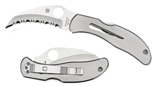 Spyderco C08S Harpy  2.75" Folding Hawkbill Serrated VG-10 SS Blade Stainless Steel Handle Includes Pocket Clip