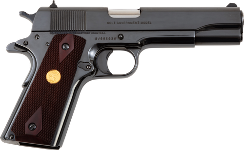Colt Mfg O1911CRB 1911 Government 45 ACP 7+1 5" Stainless National Match Barrel, Polished Blued Serrated Steel Slide & Frame w/Beavertail, Wood Grip