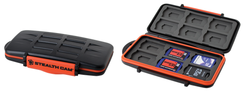 Stealth Cam STCMCSC Memory Card Storage Case  Black/Red Black/Orange Polycarbonate Includes 12 Full Sized SD Cards