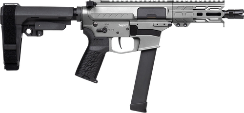 CMMG 99A290FTNG Banshee FE MkGs 9mm Luger 33+1 5" Black Nitride Threaded Barrel, M-LOK Handguard, Tungsten Cerakote Aluminum Receiver w/Picatinny Rail, Black Polymer CMMG RipBrace, CMMG Zeroed Grip