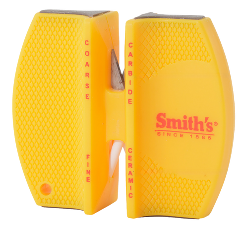 Smiths Products CCKS Knife Sharpener 2-Step Fine, Coarse Carbide, Ceramic Sharpener Rubber Handle Yellow