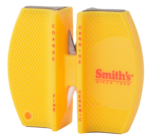 Smiths Products CCKS Knife Sharpener 2-Step Fine, Coarse Carbide, Ceramic Sharpener Rubber Handle Yellow