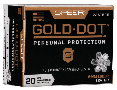 Speer 23618GD Gold Dot Personal Protection 9mmLuger 124gr Hollow Point 20 Per Box/10 Case