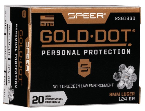 Speer 23618GD Gold Dot Personal Protection 9mmLuger 124gr Hollow Point 20 Per Box/10 Case