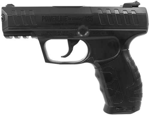 Daisy 426 Powerline Air Pistol CO2 177 Semi-Automatic 15 Shot Built-In BB Magazine, Smooth Bore Steel Barrel, Blade Front/Fixed Open Rear Sights, Molded Black Grip
