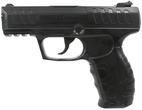 Daisy 426 Powerline Air Pistol CO2 177 Semi-Automatic 15 Shot Built-In BB Magazine, Smooth Bore Steel Barrel, Blade Front/Fixed Open Rear Sights, Molded Black Grip