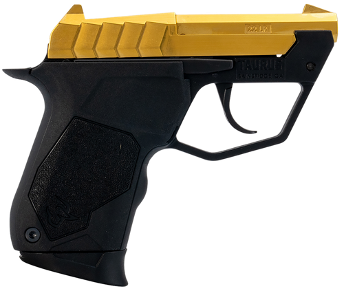 Taurus 1-22TUC13G 22TUC  Micro-Compact Frame 22 LR 9+1 2.50" Polished Gold PVD Steel Tip-Up Barrel, Gold PVD Serrated Stainless Steel Slide, Black Polymer Frame, Black Polymer Grip
