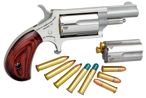 North American Arms 22MC Mini-Revolver  22 LR/22 WMR 5 Shot 1.63" Stainless Steel Barrel, Frame & Cylinder, Rosewood Grip, Exposed Hammer