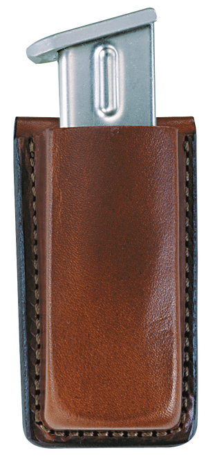 Bianchi 10739 Open Top Mag Pouch  Single Tan Leather Belt Clip Compatible w/ 9mm/40 Belts 1.75" Wide