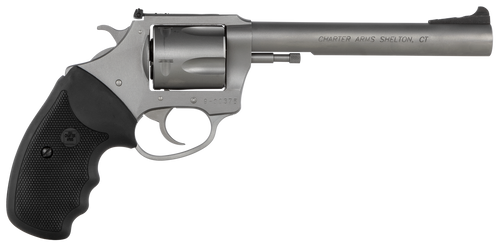 Charter Arms 74460 Bulldog Target Large 44 Special, 5 Shot 6" Matte Stainless Steel Barrel, Cylinder & Frame w/Black Finger Grooved Rubber Grip