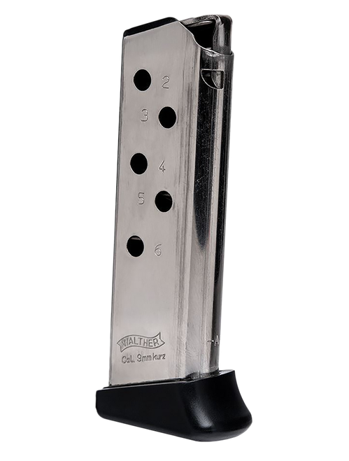 Walther Arms 2246010 PPK  6rd Detachable w/Finger Rest 380 ACP Nickel Steel