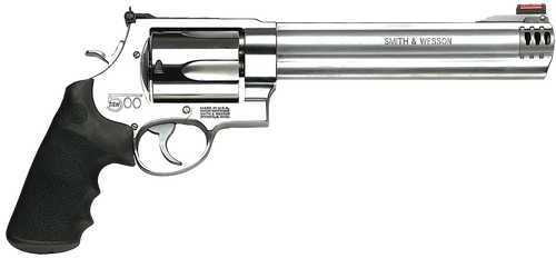 Smith & Wesson 163501 Model 500  X-Large 500 S&W Mag 5 Shot 8.38" Satin Compensated Barrel, Satin Cylinder, Satin Stainless Steel Frame, Black Finger Grooved Grip, Exposed Hammer