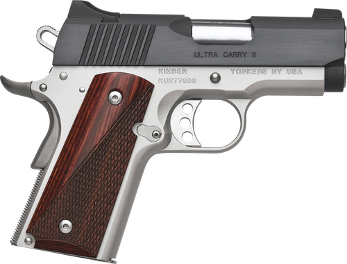 Kimber Mfg, Inc 3200321 Ultra Carry II  45 ACP 7+1 3" Stainless Match Grade Barrel, Matte Black Brushed Serrated Steel Slide, Satin Silver Aluminum Frame w/Beavertail, Rosewood Grip